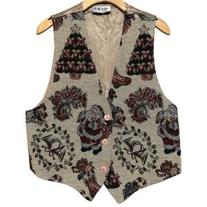 Facets by Mirrors Vintage Women Size M Christmas Tree Santa Claus Tapestry Vest